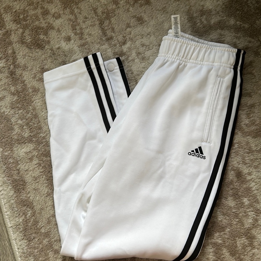 White/black adidas snap up pants